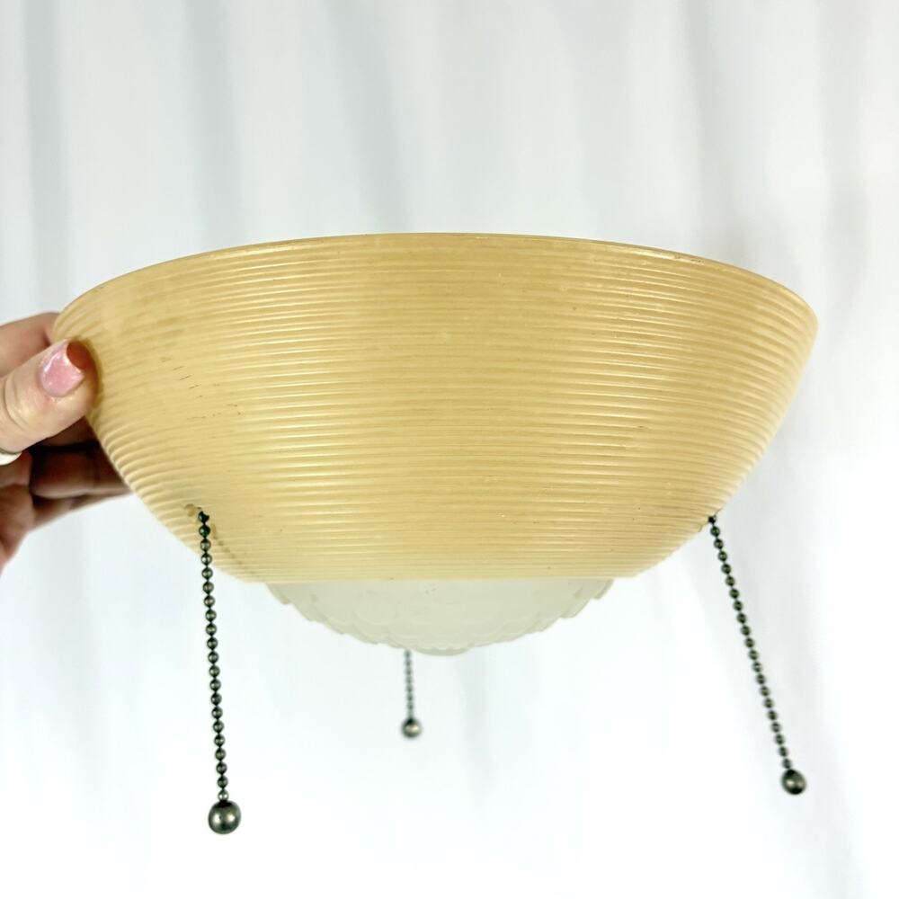 Vintage Glass Frosted & Peach Ribbed 3 Chain Ceiling Light Globe Shades 10”